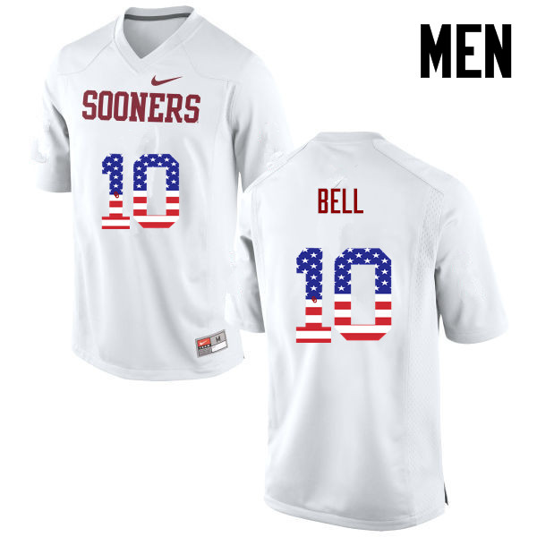 Men Oklahoma Sooners #10 Blake Bell College Football USA Flag Fashion Jerseys-White - Click Image to Close